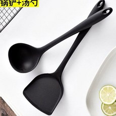 耐熱矽膠鍋鏟 炒菜鏟 矽膠鏟 耐熱不沾鍋專用, 推薦款[黑色鍋鏟+湯-勺]兩個裝, 1個