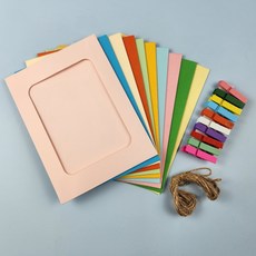 페이퍼 10p세트 프레임 4x6 칼라혼합 나무집게 액자 마끈 종이