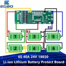 6S 40A 24V 18650 리튬 이온 배터리 보호 Ebike 스쿠터 용 밸런스 태양 광 조명 Bms Pcb