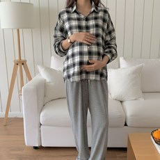 [당일출고] 수엠W 임부 체크 남방 셔츠 출산 전후 루즈핏 빅사이즈 데일리 셔츠 B048 심체크남방