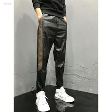 機車風軟皮褲 潮流拼接亮皮防風褲