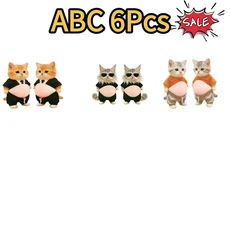 2-10개 3D 시바 이누 고양이 배 스티커 - 부드러운 분홍색 오렌지색 옷을 입은 귀여운 새끼 실리콘 자체 접, 04 ABC PCS