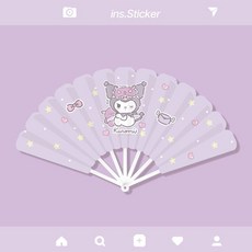 折扇 扇子 夏季卡通可愛折疊七連扇小巧便攜式小扇子佛係在做瞭水豚可愛圖案, 1個, 七連扇-紫色庫洛米