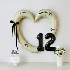 연지마켓 생일 하트프레임풍선 블랙 숫자 생일파티 용품 세트 (자유레터링), 1세트, 크림하트 숫자 12