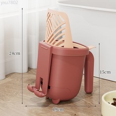 貓砂鏟細孔貓屎鏟貓咪鏟屎鏟子礦砂豆腐貓鏟貓砂專用鏟二合一神器, 1個, 貓砂鏟+收集盒-深紅色-1個