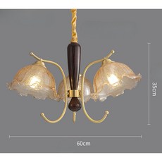 華燈惠復古花瓣吊燈3/5頭餐廳燈，臥室燈北歐輕奢燈具，木質玻璃燈罩客廳裝潢燈, 裂紋玻璃3頭, 裂紋玻璃3頭