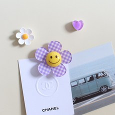 빅체크퍼플스마일꽃 3P set 냉장고 현관문 인테리어 사무실 자석 작지만 강력한 귀여운 마그넷, 빅체크퍼플스마일꽃 3pcs 세트 자석