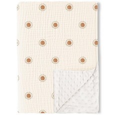 Konssy 유니 남아 여아용 아기 담요 모슬린 면 전면 및 도트 플리스 뒷면이 있는 매우 부드러운 아기방 밍키 신생아 침대 담요 158629, 따뜻한 태양