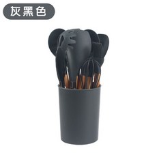北歐風12件矽膠廚具 不沾鍋廚具 廚具 煎鏟 鍋鏟 湯勺 廚房用具 廚具套組 打蛋器 烘培, 灰黑色, 1個