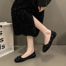 여성 데일리 슈즈 봄 가을 스팽글 리본 펌프스