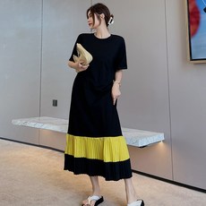 英愛的衣櫥大碼百褶連衣裙 no.451, 黃色的