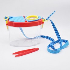 兒童昆蟲觀察盒 魚蝦收集器 放大鏡生物觀察箱 戶外探索玩具, 1個, 红蓝单镜收集盒+送镊子