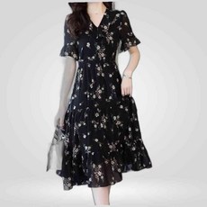 LETEO-협력업체 프릴넥 디자인 플라원 패턴 원피스 모임룩 20대원피스 꽃패턴원피스 러블리 여리여리원피스