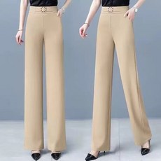 자칠 중년 여성용 하이웨스트 와이드 팬츠 - 여름용 박시핏 일자 정장바지