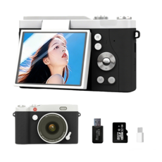 빈티지 디지털 카메라 Y2k 디지털 카메라 6400만 4K 사진기 16배줌 SD카드 USB포함, 블랙