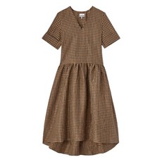 가니 체크 V넥 드레스