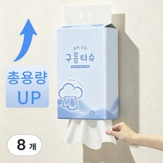 구름티슈 걸어쓰는 뽑아쓰는 도톰한 4겹 벽걸이형 티슈 휴지 화장지, 8개, 210매