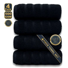 4Pcs 가족 목욕 타월 세트 70x140cm XXL 슈퍼 흡수성 100% 코튼 홈 호텔 샤워 비치 번들 드롭, 01 70x140cm, 01 black