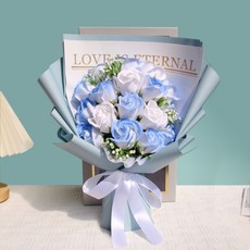 ONAKY 졸업식 장미 비누 꽃다발 + 선물상자 시들지 않는 졸업 선물, 푸른색