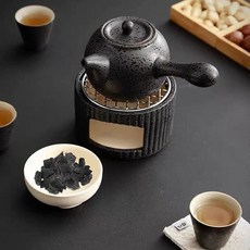 Shark家具 小炭爐 圍爐煮茶固體酒精燈蠟燭爐, 黑小炭爐+黑圓壺410ml