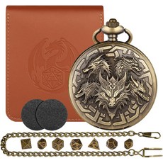 7개의 다면체 작은 금속 주사위 키트가 포함된 드래곤 헤드 포켓 시계 케이스 미니 DND 세트 D&D 스타터 롤플레잉 게임 액세서리 선물 가방이