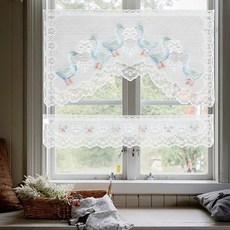 QIDHJH 패널 2개 세트 레이스 밸런스 커튼 빈티지 화이트 플로럴 백조 자수 카페 커튼 컨트리 봉 포켓 주방 너비 149.9cm59인치 길이 80cm31.5인치 30c