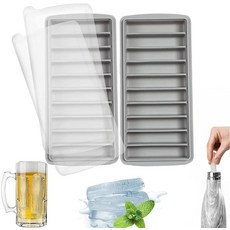 LessMo 아이스 큐브 트레이 2개 뚜껑이 있는 긴 스틱 실리콘 직사각형 좁은 스틱 재사용 가능 유연성 쉬운 분리 작은 입구 스포츠 병 주스 칵테일 파티용 그레, Gray