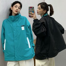 COSYEVNO 양면 패치워크 코트 여 봄가을 루즈핏 바람막이