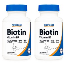 Nutricost Biotin Vitamin B7 뉴트리코스트 비오틴 비타민 B7 10000mcg 150소프트젤 2팩, 150정, 2개