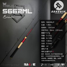 BORODIN波羅丁 錘王 路亞竿 BULUSEL 樂海競技 黑坑 翹嘴 鱸魚 鱖魚 鯰魚 軟絲 偷跑 魚竿 岸釣, S662ML/F(直柄1.98m)