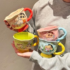 귀여운 크레용 신짱 도자기 머그컵 사무실 커피 우유컵 생일 선물, 1개, 레이스 4개 세트 4가지혼합