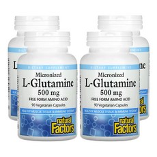 네츄럴팩터스 미분화 l-글루타민 500mg 베지 캡슐 90정, 4개