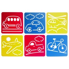 어린이 채색활동 교통수단 스텐실판 색칠놀이 6종 보육기관 물감찍기 생일선물 엄마표, 2세트, 교통 스텐실판