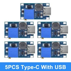 TZT 1/5PCS MT3608 DC-DC 스텝 업 컨버터 부스터 전원 공급 장치 모듈 부스트 스텝 업 보드 최대 출력 28V, [07] 5PCS Type-C With USB, 07 5PCS Type-C With USB