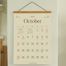 2026년 2027년 라인웍스 우드 벽걸이달력 4절크기 대형 캘린더, 내추럴, 1개