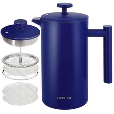 Secura 스테인리스 스틸 프렌치 프레스 커피 메이커 34oz /1 L 실버 그외 각종 264492, 블루