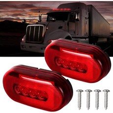 2개 4x2 타원형 빨간 LED 측면 표시등 10다이오드 표면 장착 방수 클리어런스 라이트 RV 트레일러 트럭 식별등 검은색 베이스 USA, Red