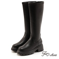 FM SHOES 寬版輕量厚底彈力及膝長靴, 黑40, 黑, 40