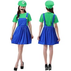 瑪利歐系列 Luigi 主題洋裝 角色扮演服裝套組, 成人綠女XS(短袖一件式), 1個