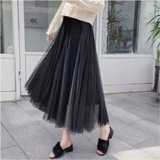 여성 샤스커트 이중쉬폰 플레어치마 체형커버 롱스커트 enj+551pt
