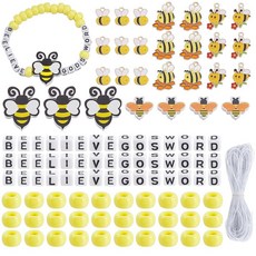 AHANDMAKER 꿀벌 성경 테마 팔찌 만들기 키트 50세트 신 단어 글자 참 VBS 확대 공예 DIY 꿀 주일 학교 용품 파티 선물 생일 창의적인 재미
