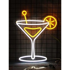 칵테일 네온 사인 LED 클럽 루프탑 카페 전원 광고 술집, A. 아크릴 백 패널 USB, D. 뷰티 와인잔 39x42cm