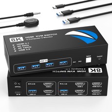 KVM HDMI 8K60Hz KVM PC 5Gbps USB 3.0 스위치 2입력 2출력 전환기 2대 모니터 2대 전환