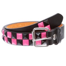 Beltiscool 아동용 2.5cm(1인치) 스냅 온 블랙 & 푸크시아 체커보드 펑크 록 스터드 가죽 벨트 블랙. 146938 8397132710, 32 Inch