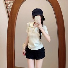 데이큐티 썸머 펀칭 카라 니트반팔