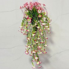 掛牆仿真花牽牛花壁掛藤條假花室內客廳餐廳婚慶裝飾, 牽牛花藤粉色+春草紫羅蘭粉色, 1個