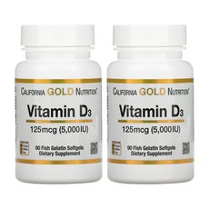 California Gold Nutrition 비타민D3 125mcg(5 000IU) 피쉬 젤라틴 소프트젤 90정 고함량 소용량, 2개