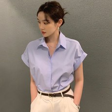 투니스 여성 단색 루즈핏 반소매 셔츠