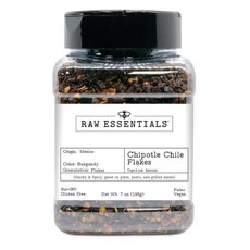 Raw Essentials Chipotle 칠레 플레이크 - 스모키 앤 스파이시 - 피자 파스타 및 구운 고기에 적합 - GMO 프리 팔레오 비건 글루텐 프리 - 198