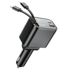 BuddhiGear 차량용 시거잭 고속충전기 4in1 신축 케이블 내장 RGB 무드등 전 차종 호환, 회색, TYPE C+TYPE C/12V-24V 공용